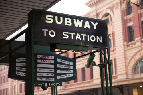 Signs Outside Flinders Street Station - Australian Stock Image