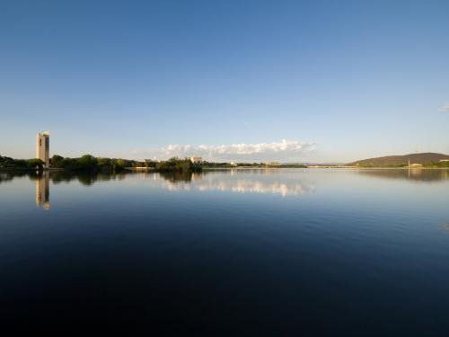 Sky and clouds reflected in Lake Burley Griffin - Australian Stock Image