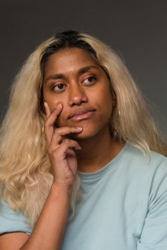south asian woman portrait, the thinking one - Australian Stock Image
