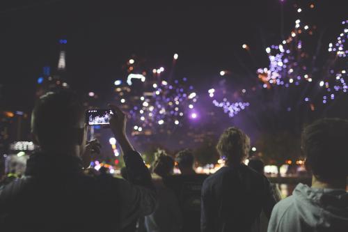 Spectators at Melbourne fireworks - Australian Stock Image