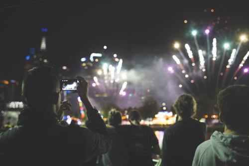 Spectators watching Melbourne fireworks - Australian Stock Image