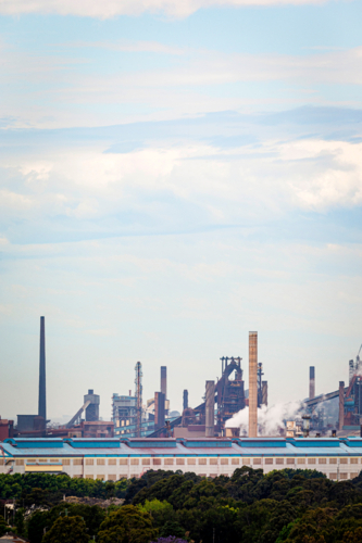 Steel Smelter on Port Kembla skyline - Australian Stock Image