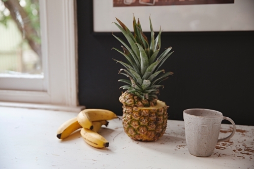 Still life table top in kitchen with fruit - Australian Stock Image