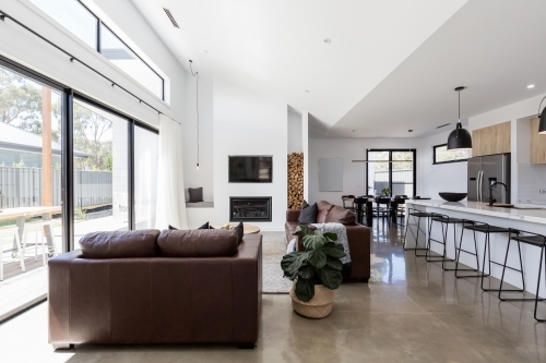 Stunning contemporary open plan spacious living and dining room - Australian Stock Image