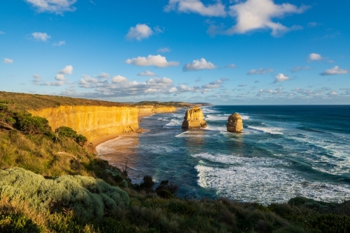 Stunning view of coastal monoliths known as The Twelve Apostles, in beautiful late afternoon light. - Australian Stock Image
