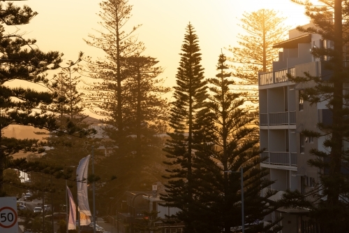 Sun setting over the main street of Port Macquarie on the NSW North Coast - Australian Stock Image