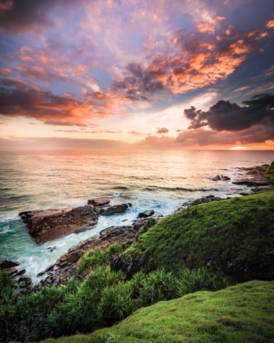 Sunrise over the ocean at Grassy Head on the NSW Mid North Coast - Australian Stock Image