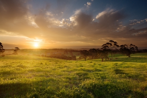 sunset over farmland, Adelaide Hills - Australian Stock Image