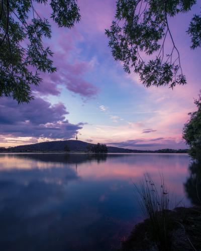 Sunset over Lake Burley Griffin in Canberra