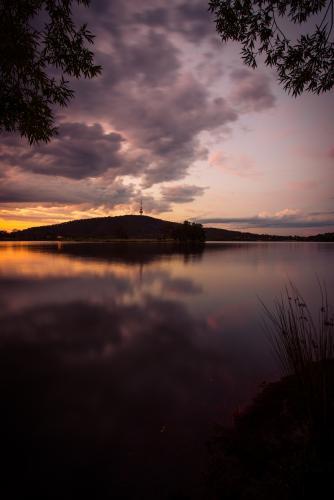 Sunset over Lake Burley Griffin in Canberra - Australian Stock Image