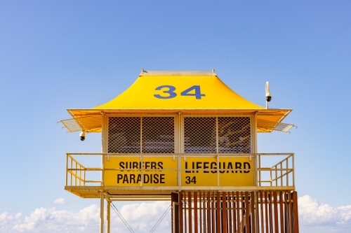 Surfers Paradise Lifeguard tower on the Gold Coast - Australian Stock Image