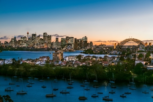 Sydney CBD and its harbour on dusk - Australian Stock Image