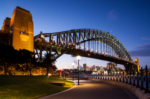Sydney Harbour Bridge at dusk in Sydney, Australia. - Australian Stock Image