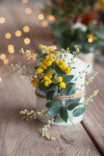 table decor with wattle - Australian Stock Image