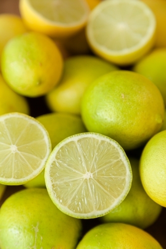 Texture of fresh fruit lines cut in half - Australian Stock Image
