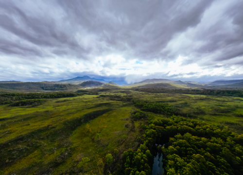The area around Esperance River Forest Reserve on a stormy summer's day in Southwest National Park - Australian Stock Image