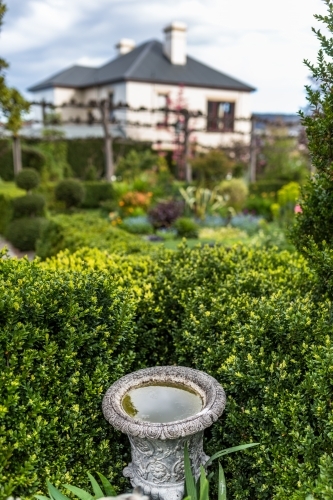 The gardens and hedges of the historic Corinda accommodation in Hobart - Australian Stock Image