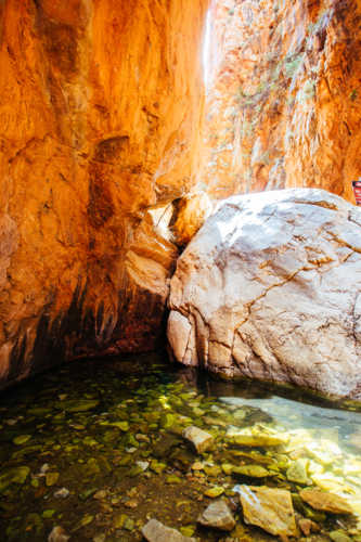 The iconic Standley Chasm and its rock formations in MacDonnell Ranges National Park - Australian Stock Image