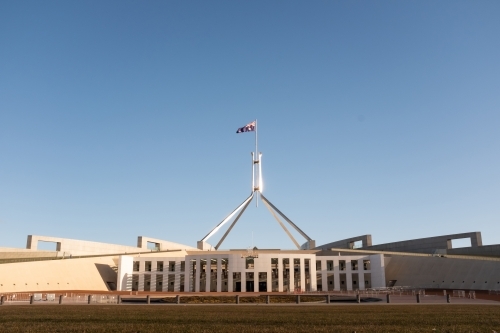 the new Australian Parliament House in Canberra Australia at sunset - Australian Stock Image