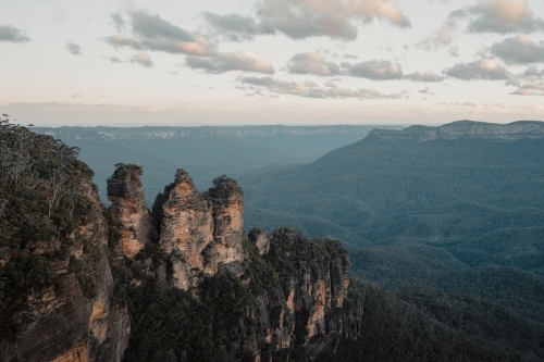 The Three Sisters at Echo Point, Katoomba around sunset. - Australian Stock Image