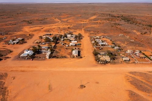 the tiny outback settlement of Kingoonya in South Australia seen from above - Australian Stock Image