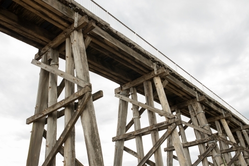 The underside of the Kilcunda Bourne Creek Trestle Bridge in Gippsland Australia - Australian Stock Image