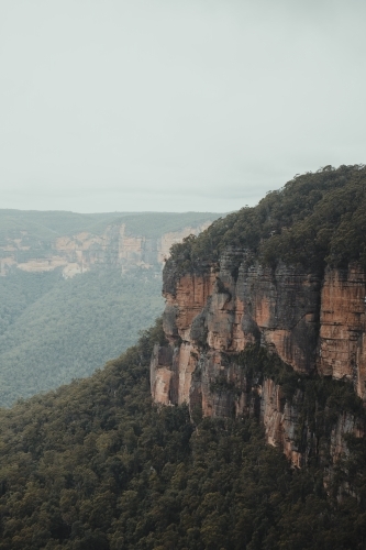 The views from Govetts Leap lookout on a cloudy day - Australian Stock Image