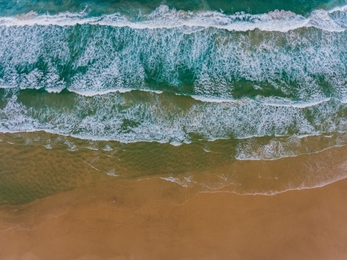 Top down drone photo of beach and waves - Australian Stock Image