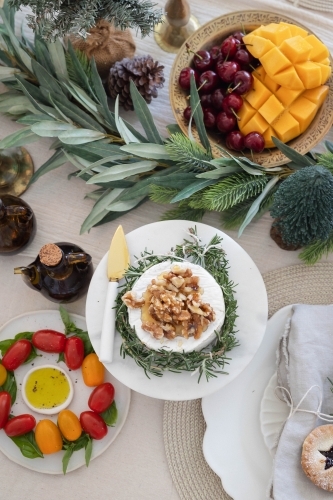 Top-down shot of table prepared for Christmas meal - Australian Stock Image