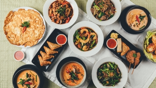 Top view shot of various freshly made dishes - Australian Stock Image