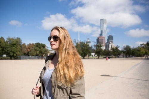 Tourist Walking in Melbourne - Australian Stock Image