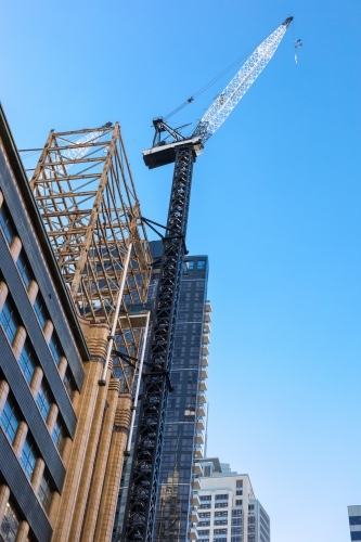 Tower crane at skyscraper construction site in Sydney - Australian Stock Image