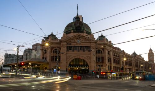 Traffic in front of Flinders Street Station - Australian Stock Image