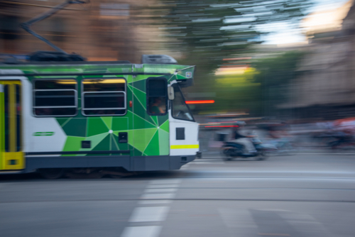 Tram in motion panning shot - Australian Stock Image