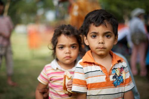 Two Aboriginal Children Outdoors - Australian Stock Image