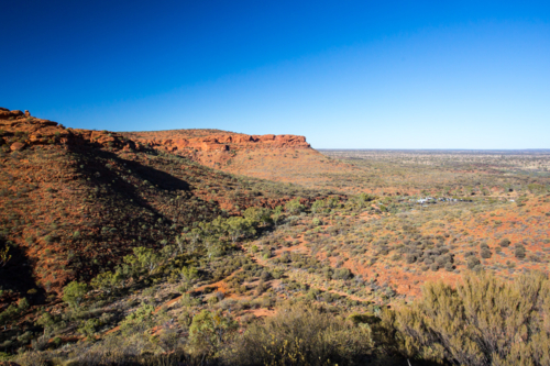 Valley view towards a car park at Kings Canyon in Northern Territory, Australia - Australian Stock Image