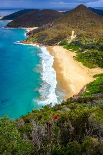 Vertical view of mountains and beach - Australian Stock Image