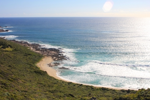 View down to beach from top of dune - Australian Stock Image