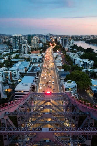 View from a top pillar of the Story Bridge looking south along the Bradfield Highway - Australian Stock Image