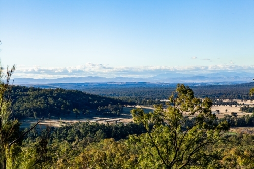 View from Bulga hills over bush landscape - Australian Stock Image