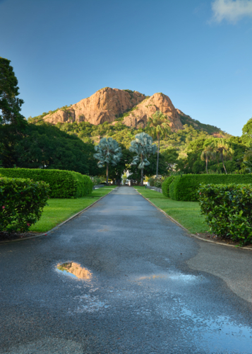 view of Castle Hill from Queen's Garden, Townsville - Australian Stock Image