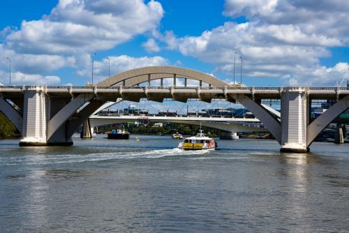 View of Grey Street Bridge with Citycat - Australian Stock Image