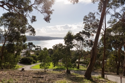 View of Lorne beach from high up on the hill - Australian Stock Image