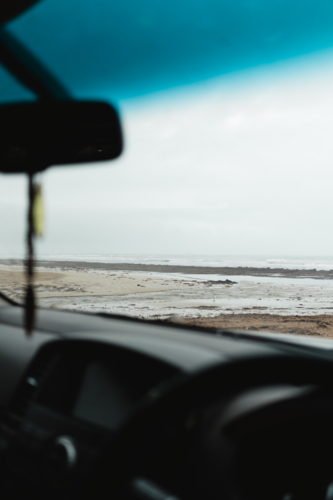 View of Middleton Beach from car on winters day - Australian Stock Image