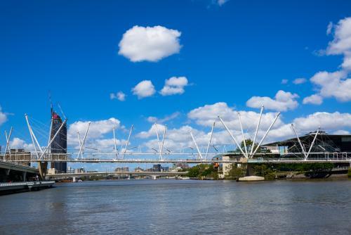 View of the Kirulpa Bridge and Victoria Bridge over the Brisbane River - Australian Stock Image