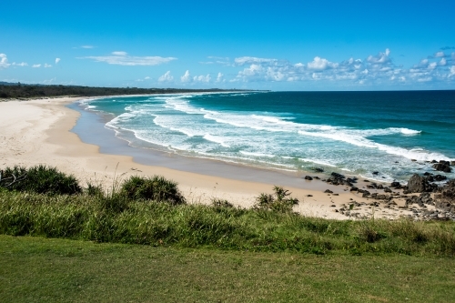 View over the ocean, beach and coastline of Northern NSW - Australian Stock Image