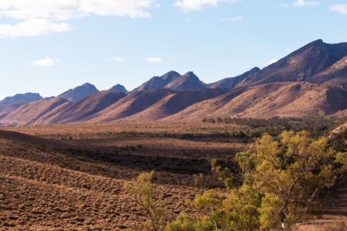 View towards mountain ranges in Flinders Ranges, South Australia - Australian Stock Image