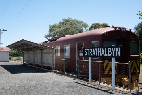 Vintage red train carriage in Strathalbyn train station. - Australian Stock Image