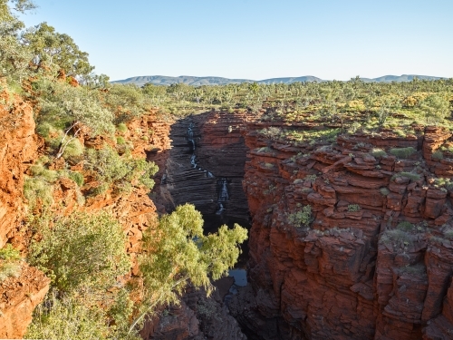 Waterfall and gorge in remote location - Australian Stock Image