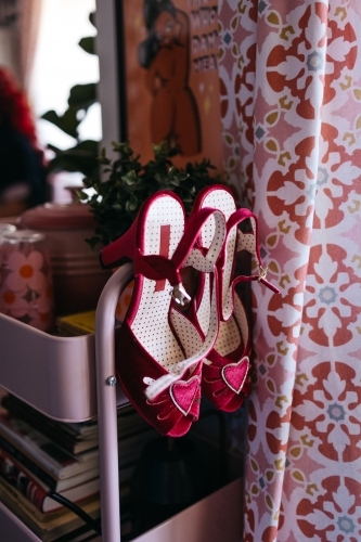 wedding shoes hanging ready - Australian Stock Image